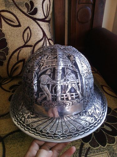 Aluminum Engraved Hard Hat Hand Crafted Mining Oil Rig Art Work