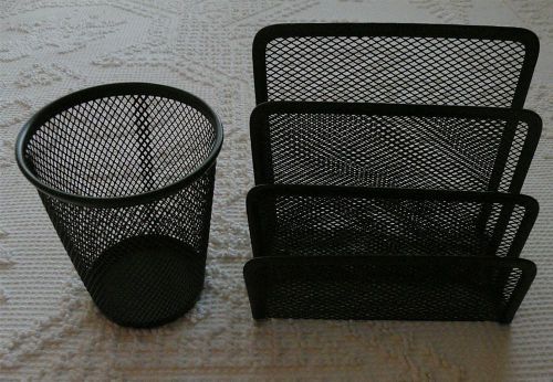 Black Metal-Mesh 3-Slot Desk Organizer &amp; Pencil Holder Set