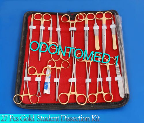 27 PCS GOLD HANDLE STUDENT DISSECTION HIGH GRADE KIT+SCALPEL BLADES #15