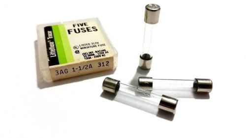 LOT OF 3 3AG 1-1/2A 312 250V LITTELFUSE FUSES