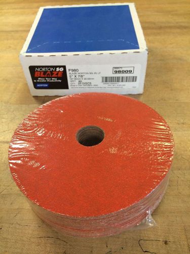 Norton 69957398009  5&#034;x7/8&#034; f980  80-grit blaze discs sg, box of 25, new for sale