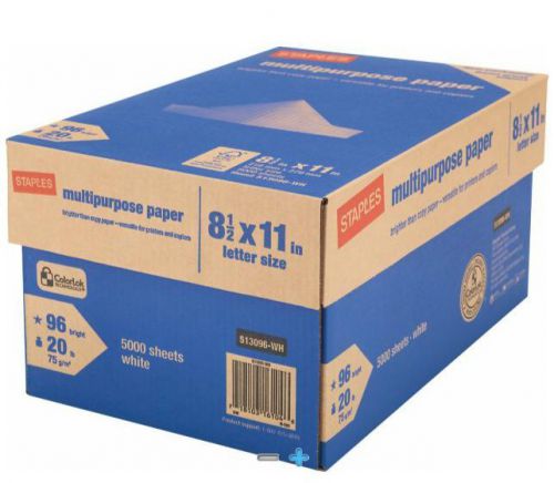 Staples multipurpose paper 8.5 x 11 printer copier 10 reams 5000 sheets case 20l for sale