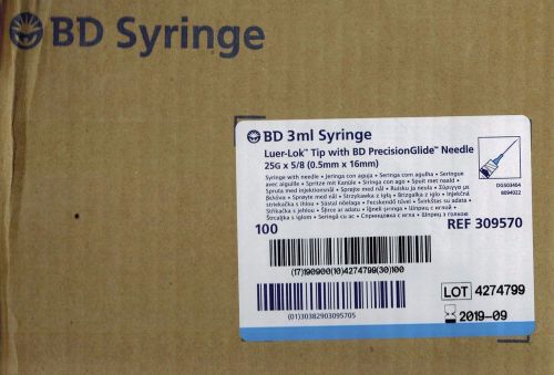 200 BD SYRINGE 25G Gauge 3 ml Precision Glide Needle Diabetic Supply Latex Free