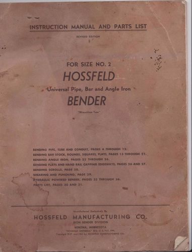 HOSSFELD ORIGINAL NUMBER 2 BENDER MANUAL