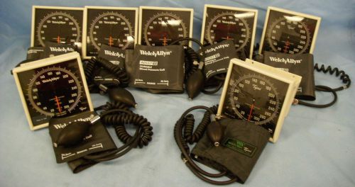 7 Welch Allyn/Tycos Sphygmomanometers w/ Adult BP Cuffs and Hand Bulbs