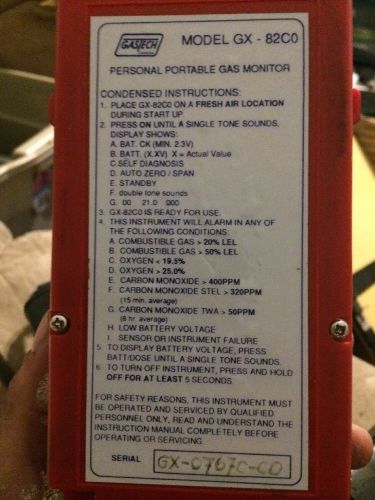 GASTECH GX-82 PORTABLE COMBUSTIBLE GAS / OXY / CO DETECTOR