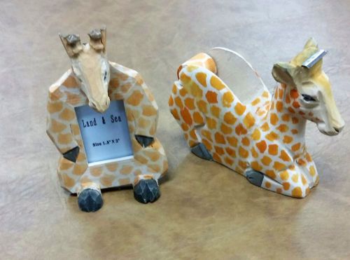 Giraffe Tape Dispenser &amp; Picture Frame - Hand Painted Wood Desk Set Accessories