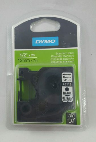 Dymo standard replacement d1 label cassette black on clear 45110 1/2&#034; x 23&#034; for sale