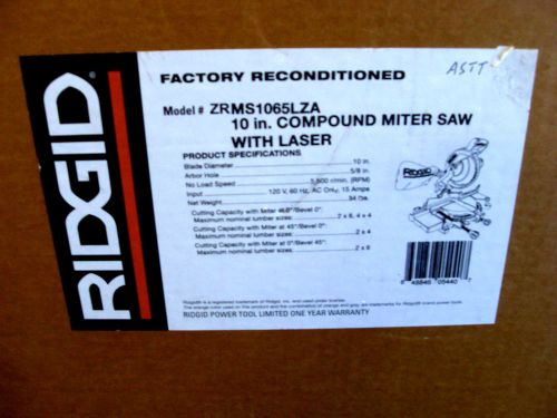 Ridgid 10&#034; Compound  Miter Saw ZRMS1065LZA Factory Reconditioned