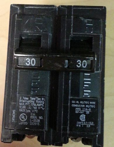 Siemens B230 BL Type 2p 30a Bolt In Circuit Breaker USED