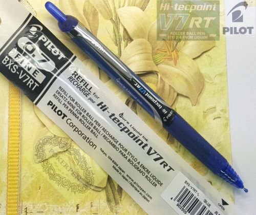 5 pens 5 refills pilot hi-tecpoint v7 rt pen &amp; bxs-v7rt refill blue ink for sale