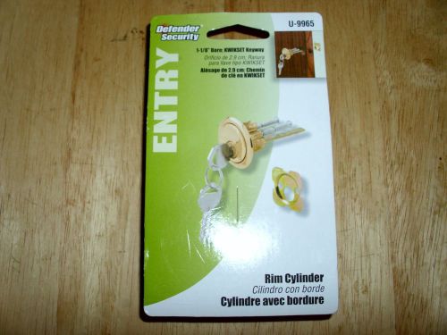 Defender Security Entry Rim Cylinder 1-1/8&#034; Bore Kwikset .. Brass NEW orig.pkg.