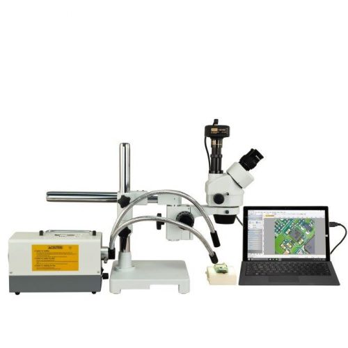 OMAX 2.1X-270X 14MP Digital Zoom Boom Stereo Microscope+150W Dual Fiber Light