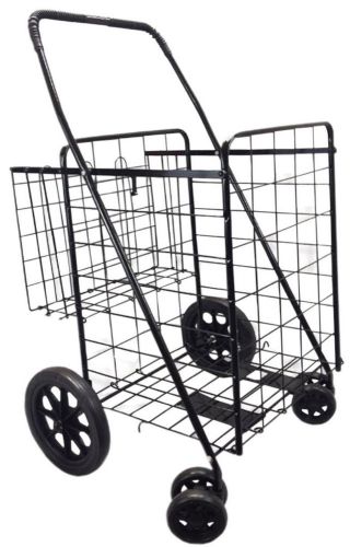 Black heavy basket liner cart shopping grocery folding trolley laundry 360wheels for sale