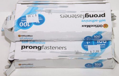 3 Boxes OfficeMax Self-Adhesive Prong Paper Fasteners, 1&#034; Capacity 100 Per Box