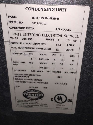 Trenton Refrigeration 2hp Semi Hermetic Low Temp 404a Condensing Unit ...