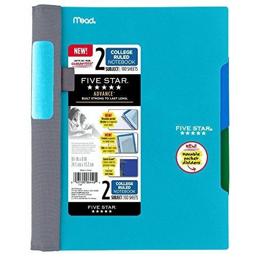 Five Star Advance Spiral Notebook-Medium Size, 2 Subject, College Ruled, 9.5 x 6