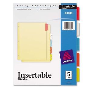 lot of 2 Avery Insertable Dividers, 5-Tab Set (81000)