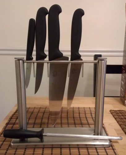Victorinox Fibrox Knife Set with Glass Knife Block and Honing Steel