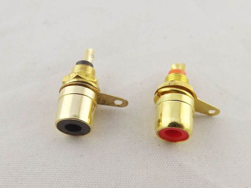 2pcs Gold RCA Phono Female Chassis Panel Mount Socket Metal Connector Black Red
