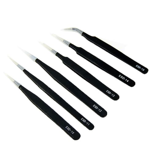 6pcs non-magnetic steel tip tweezers forceps maintenance repair tool anti-static for sale