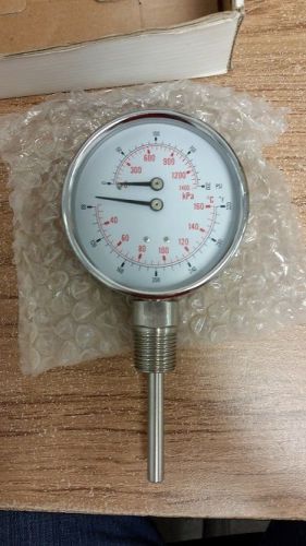 Dual temperature boiler gauge #thu400-69087-6 0/200psi/kpa&amp;80/320f/c for sale