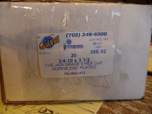 3/4&#034;-10 x 3 1/2&#034; SAE J429 Grade 5 Hex Cap Screw (QTY 20) zinc plate