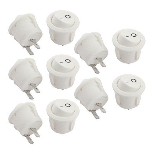 10 Pcs White Round AC 250V 6A 2 Pin SPST ON-OFF Rocker Switch