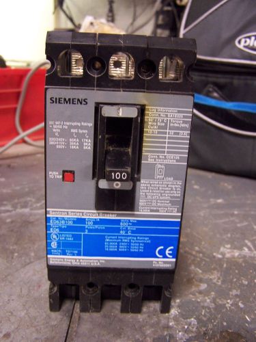 SIEMENS SENTRON 100 AMP CIRCUIT BREAKER 600 VAC 3 POLE ED63B100