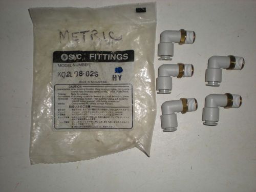 (LOT OF 5) SMC KQ2L08-02S KQ2L0802S 8mm-1/4&#034; PUSH IN CONNECTOR ELBOW NEW