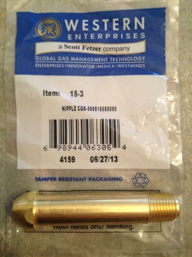 Item 35.3-western nipple 15-3 cga 510 acetylene, brass, 1/4&#034; npt, 3&#034; long for sale