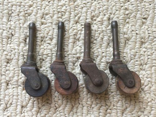 4 Vintage Wood And Metal 1&#034; X 5/8&#034; Castor Wheels