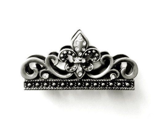 Business Card Holder for desk with Fleur de lis &amp; Crystals - Pewter