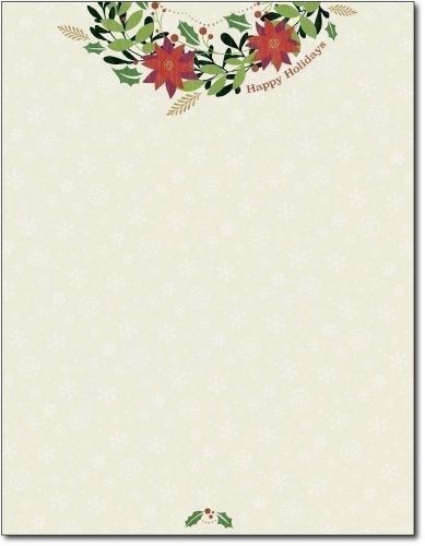 Happy Holiday Wreath Letterhead - 80 Sheets Inkjet Laser Printer compatible