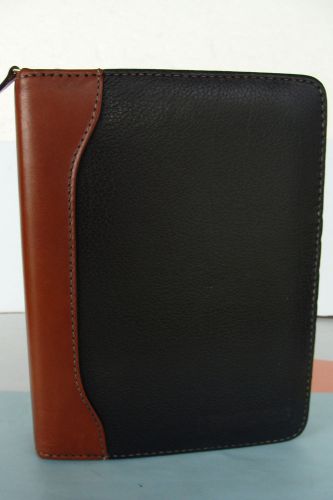 Compact 1.25&#034; Rings Black/Brown LEATHER FRANKLIN COVEY/Quest Planner/Binder Zip