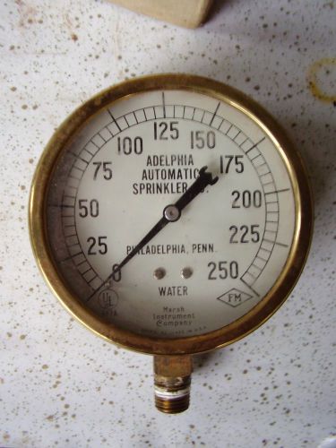 MARSH PRESSURE GAUGE ADELPHIA AUTOMATIC SPRINKLER Co. 250 PSI BRASS