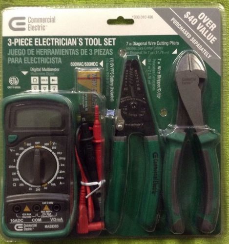 COMM Electric 3-Piece Electrician&#039;s Tool Set Pliers/Strippers/Multimeter-NISP!!!