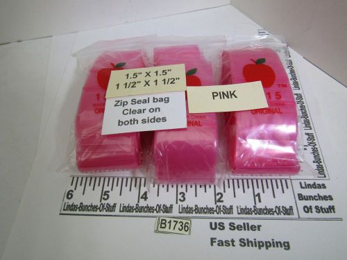 3 BAGS 100 2M 1 1/2&#034;X1 1/2&#034; PLASTIC ZIP SEAL CLEAR PINK B1736