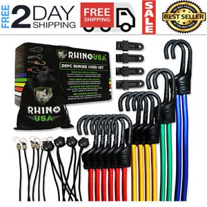 RHINO USA Bungee Cords Hooks Heavy Duty 28pc Assortment with 4 Free Tarp Clips