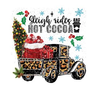 Sublimation Heat Transfer Design Christmas Vintage Truck Sleigh Rides Hot Cocoa
