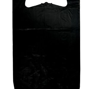 Plastic Bag-Black Plain Embossed T-Shirt Bag 11.5&#034;x6.5&#034;x21.5&#034; 13 mic - 100 ba...