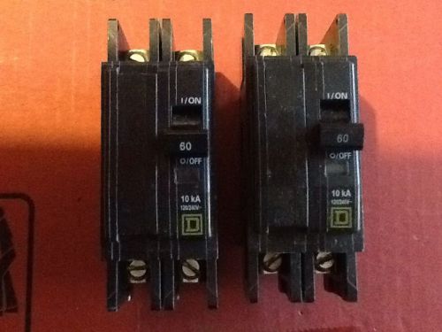 (2) SQUARE D TYPE QOU 260 60 AMP 240V CIRCUIT BREAKER