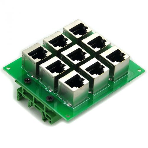 RJ45 8P8C 9-Way Buss Board Interface Module with Simple DIN Rail Mounting feet.