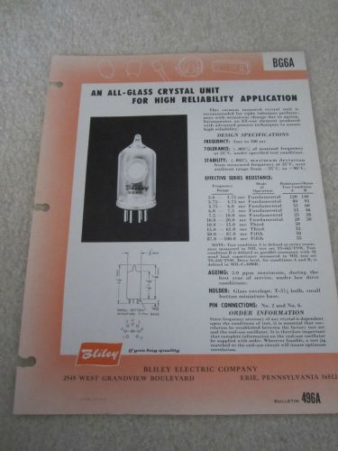 VINTAGE BROCHURE LEAFLET BLILEY BG6A 60&#039;s 496A QUARTZ CRYSTAL FREQUENCY CONTROL