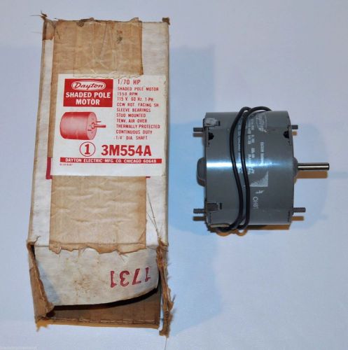 Dayton - 3M554A - Shaded Pole Motor 1/70 HP 1550 Ram  1/4  Dia. Shaft - USED -