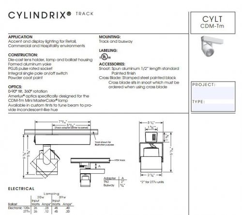 Amerlux cylindrix metal halide 20w white track fixture flood