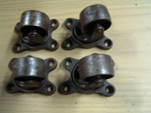 Set of 4 vintage industrial cart wheels castors heavy cast iron - cir 1894 for sale