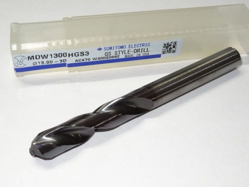 New sumitomo 13.00mm 3xd solid carbide oil coolant-thru stub length gs-drill pvd for sale