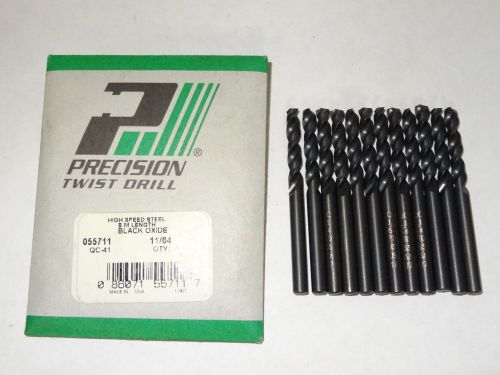 12 PTD 11/64&#034; QC-41 Screw Machine HS 135° Precision Parabolic Twist Drills oxid