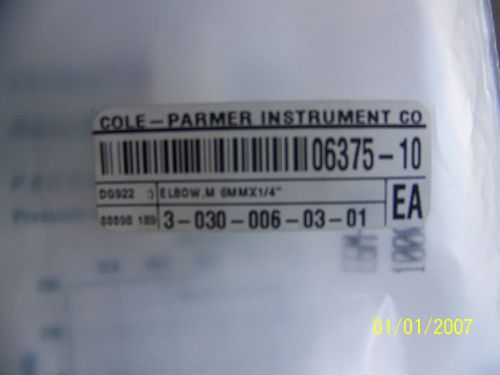 COLE PALMER MALE ELBOW ADAPTER 6MM X 1/4 MNPT  PN:  E6M-4N   NIB